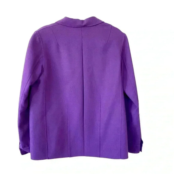 Ellen Tracy Purple Blazer Small Wool 3 Button Front Shoulder Pads Office Career - Picture 2 of 10